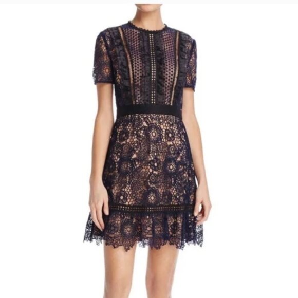 Aqua Dresses & Skirts - EUC Aqua Navy Crochet Lace Mini Dress | Stunning Detail, Perfect for Events Sz M